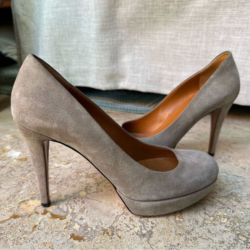 Gucci Betty Grey Suede Platform High Heel Shoes Made In Italy Size 36 1/2